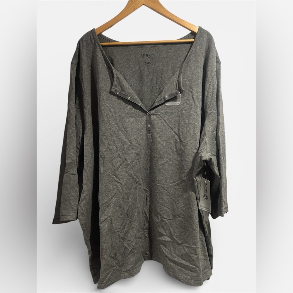 Catherines Charcoal Button-Up Blouse Henley